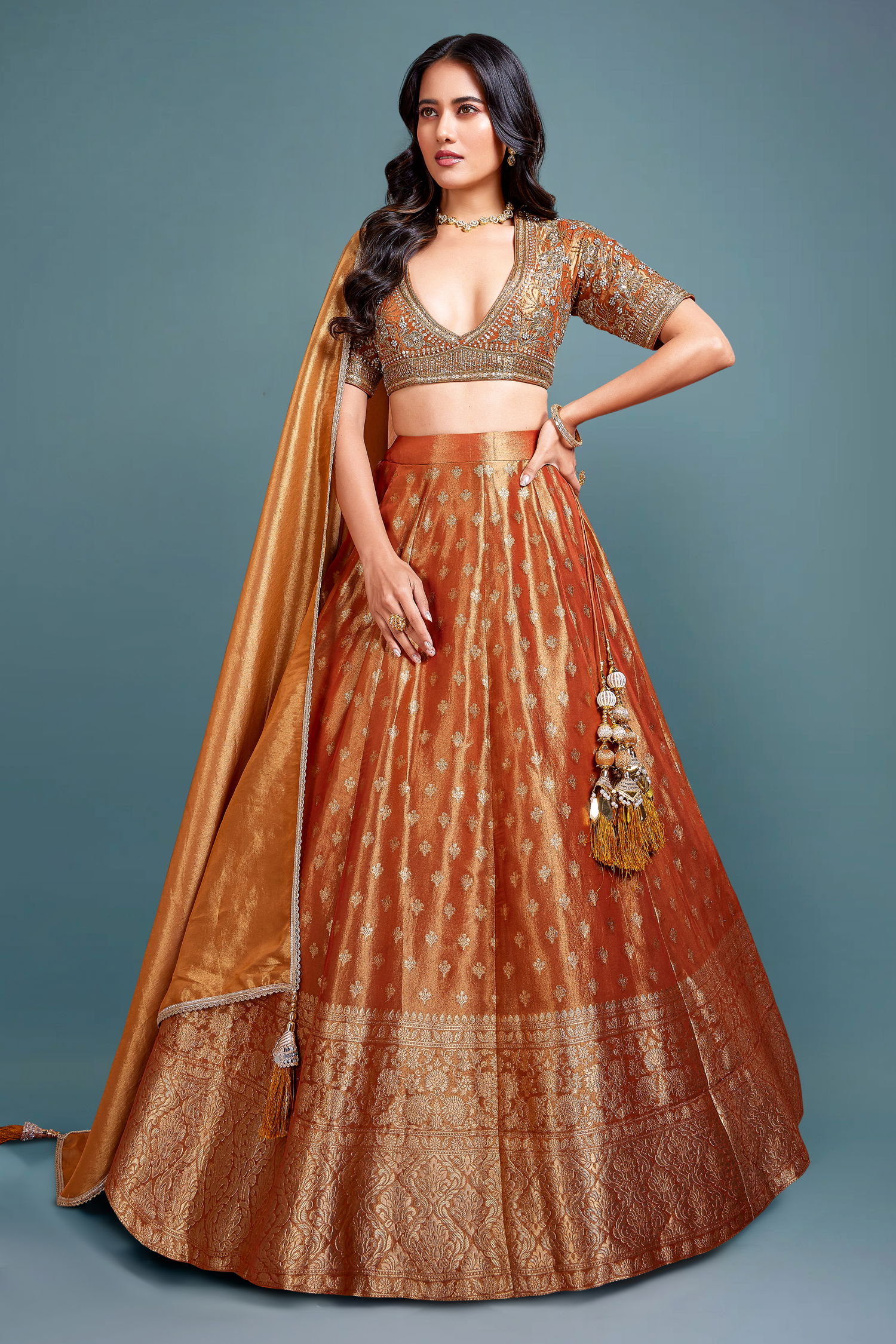 Lehenga with long choli with price clearance