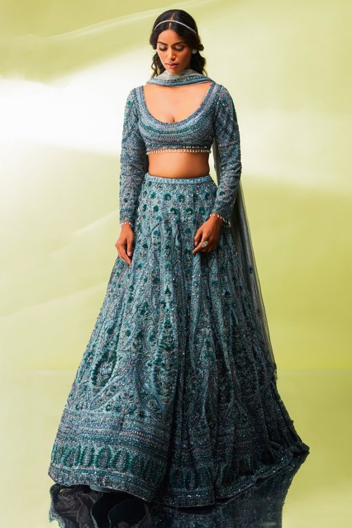 Sky Blue Heavy Embroidered Lehenga Choli at Rs.8999/Piece in barnala offer  by Rattan Selection