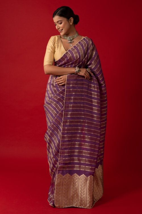 Purple Tissue Silk Woven Saree