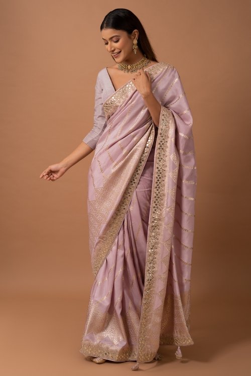 Light Purple Kora Silk Woven Saree
