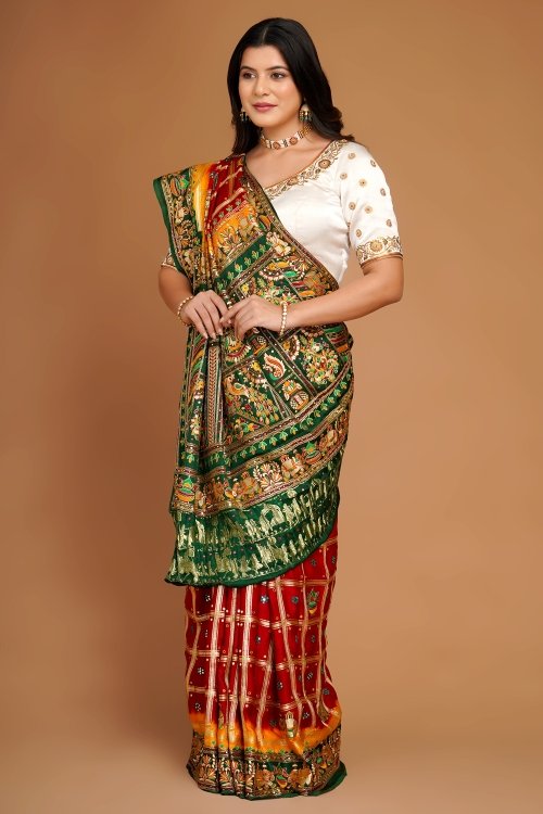 Maroon Traditional Bridal Gharchola Saree in Silk with Barat Inspired Motifs On Pallu