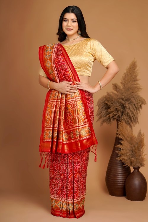 Red Traditional Patola Woven Saree in Silk