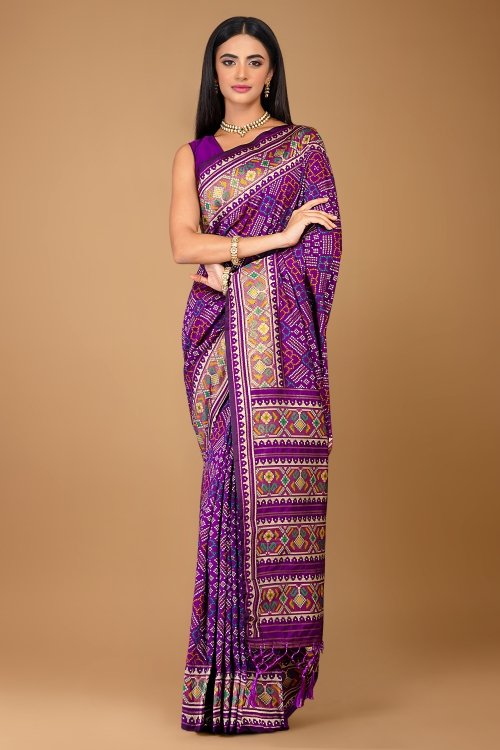 Violet Purple Traditional Patola Woven Saree in Silk