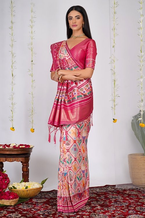 Light Pink Traditional Patola Woven Saree in Silk