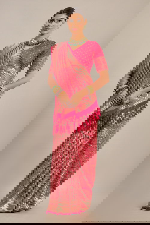 Pink Satin Silk Zari Woven Saree