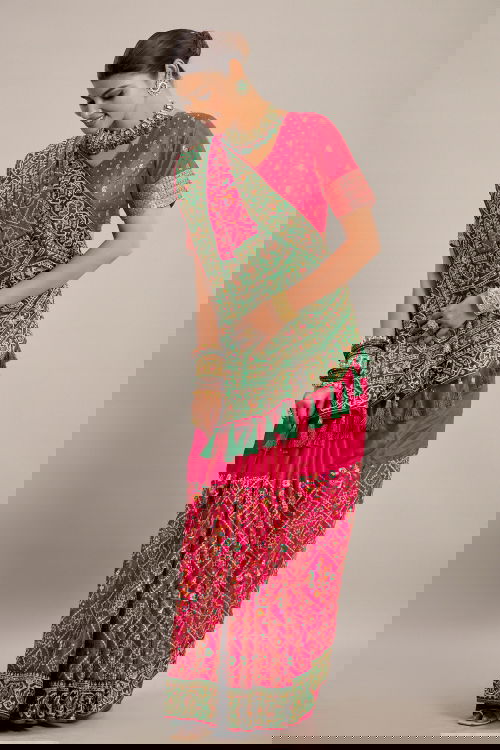 Pink Art Silk Thread Embroidered Traditional Saree