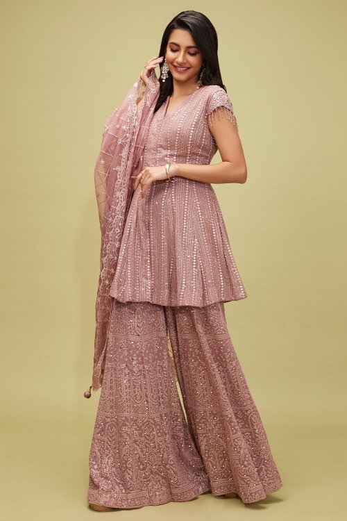 Dusty Peach Georgette Palazzo Suit