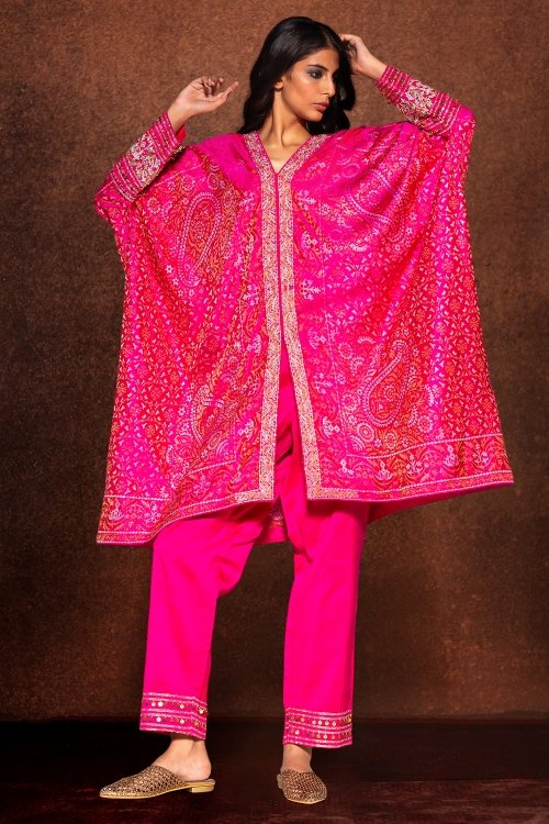 Rani Pink Jamdani Woven Fancy Kaftan Set