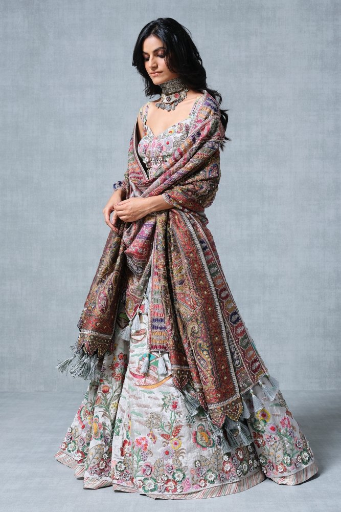 Buy Magenta tissue silk lehenga set by MimamsAa by Ankita Singh at Aashni  and Co