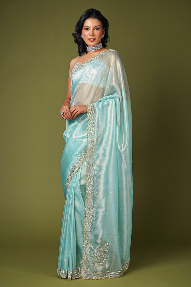 Divine Green Cut Dana Stone Work Saree at Best Price in Bareilly | Godwill  Embroidery Enterprises