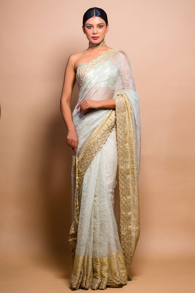 Buy Sky Blue Tissue Saree online-Karagiri