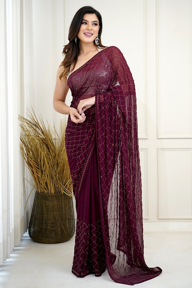Stunning Purple Colour Saree With Rama Border & Heavy Brocade Blouse B –  garment villa