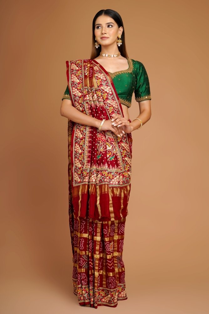 Bandhani Ladies Fancy Gaji Silk Handwork Gharchola Saree, Handwash, Saree  Length: 6.3 m (with blouse piece) at Rs 6000/piece in Rajkot