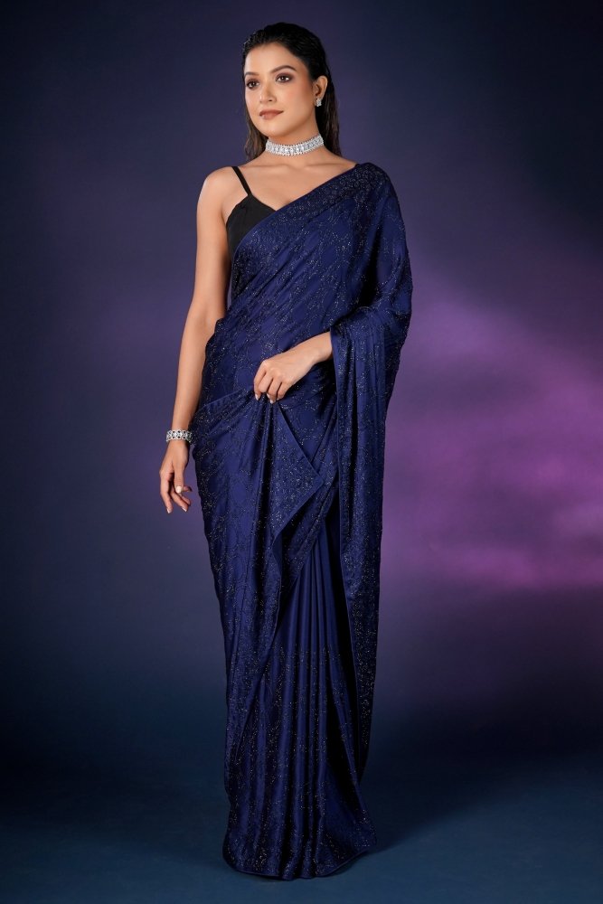 Swtantra Midnight Blue Satin Saree