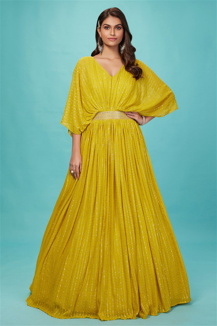 Yellow Georgette Sequinned Gown