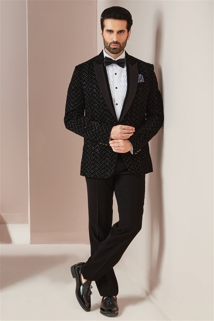 Navy Blue Sequin Embroidery Suit