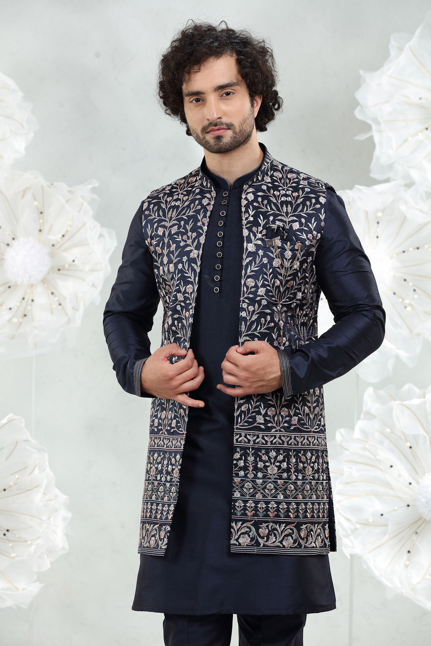 Navy embroidered jacket sales