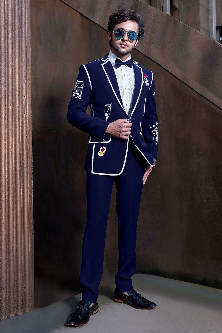Navy Blue and White Imported Tuxedo Suit