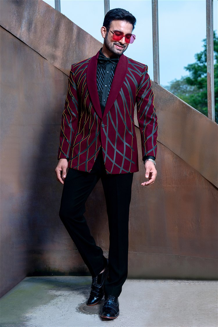 Maroon and Black Imported Tuxedo Suit