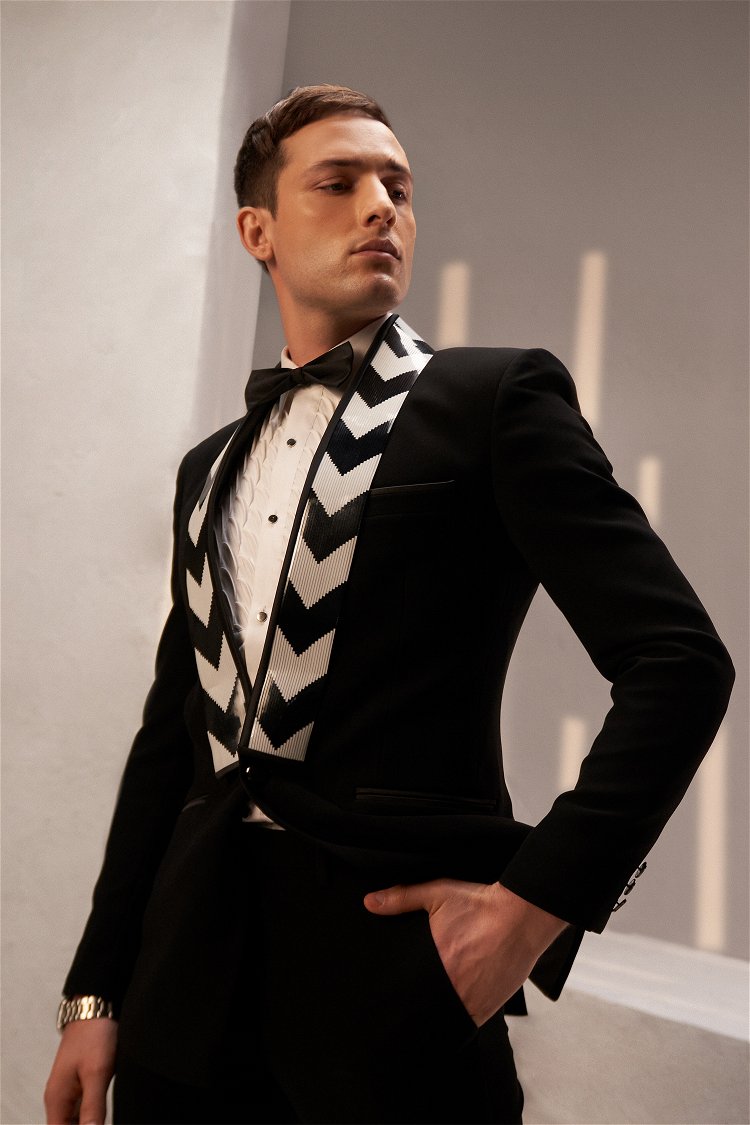 Black and Peal White Imported Tuxedo Suit