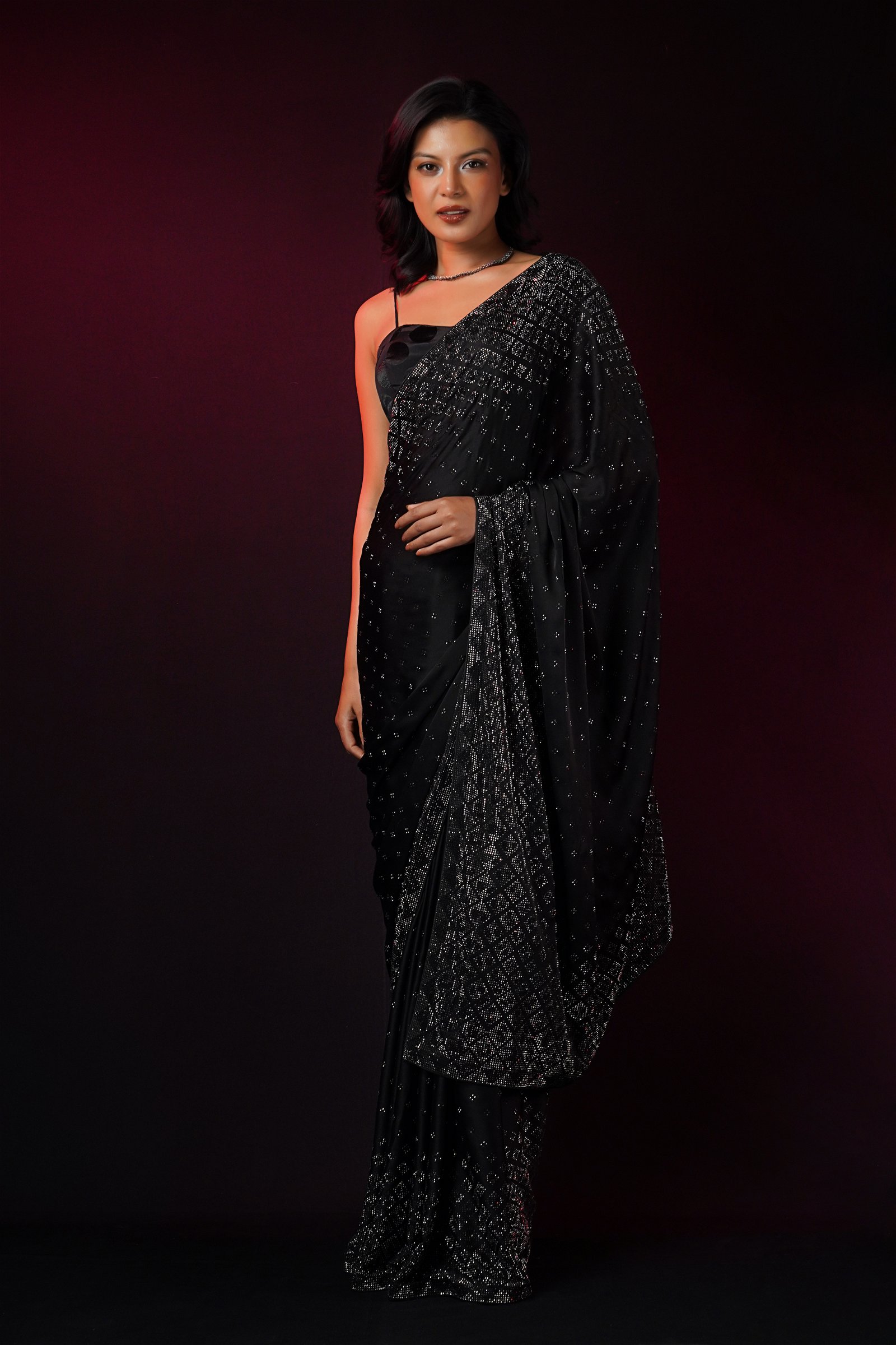 fcity.in - Black Partywear Sequin Saree / Charvi Superior Sarees