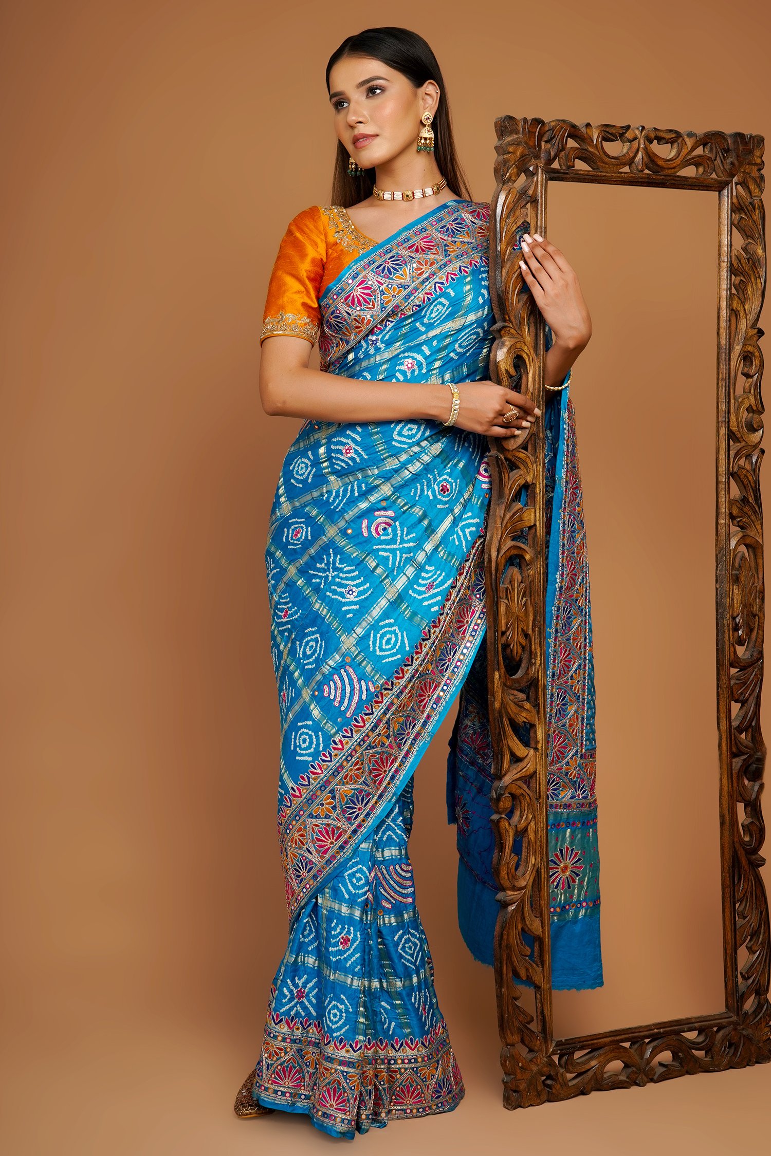 Bandhej Bandhani Sarees On Soft Silk With fashion Zari Weaving & Beautiful Pallu With Running Blouse gotta pati work blue color saree