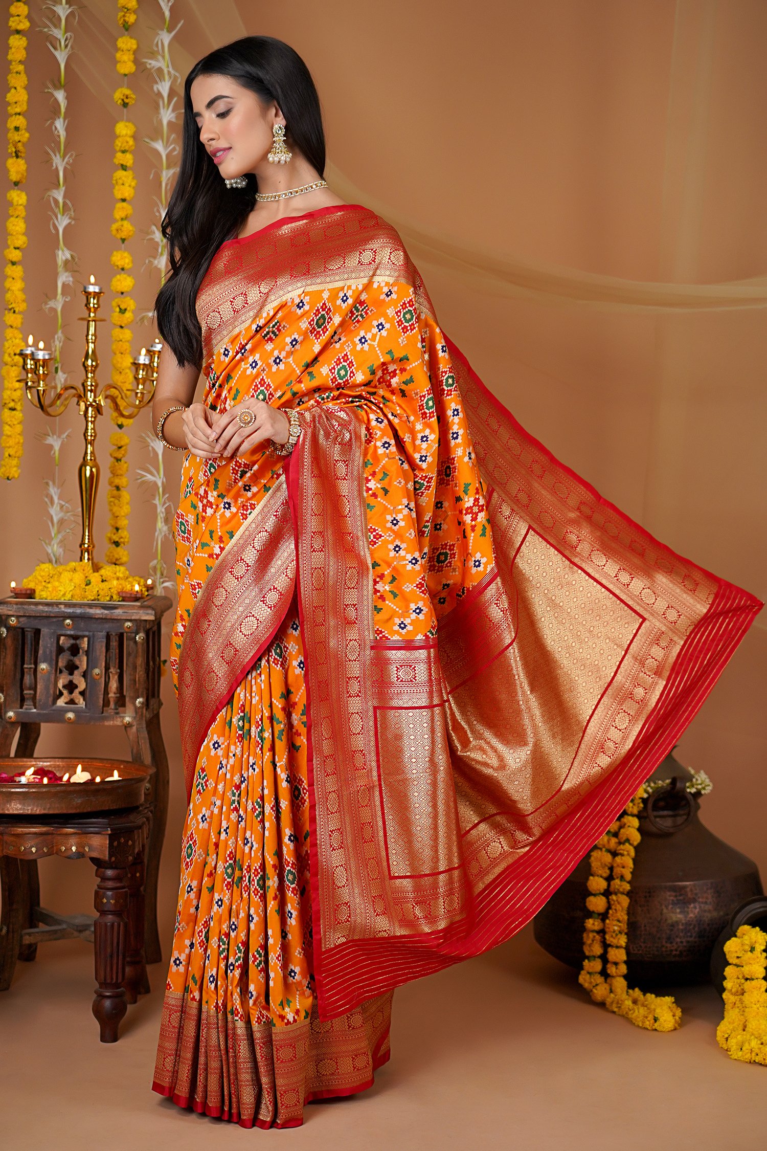 CM - Orange Colour Lichi Silk Saree