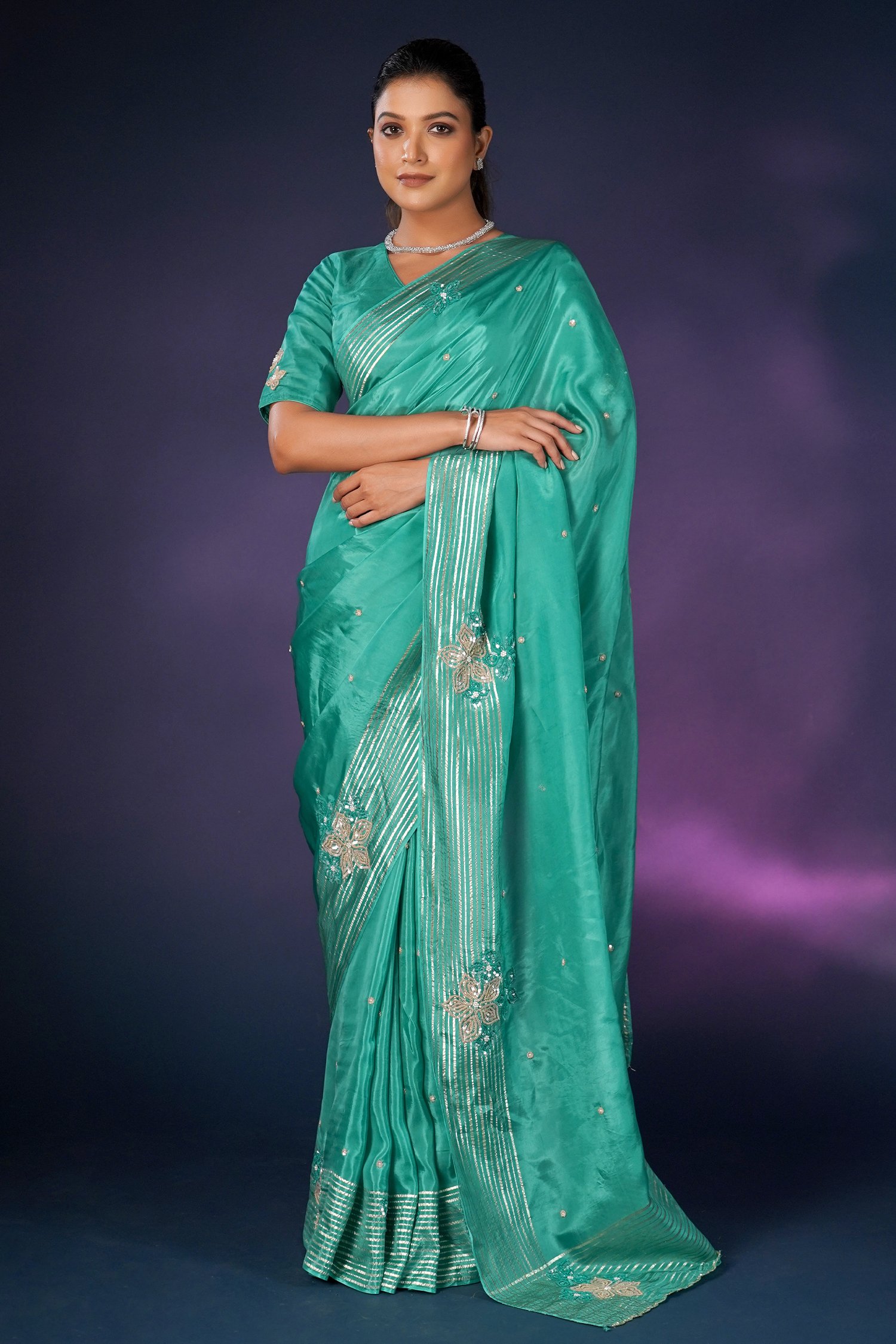 Teejh Shaurya Green Tissue Silk Saree