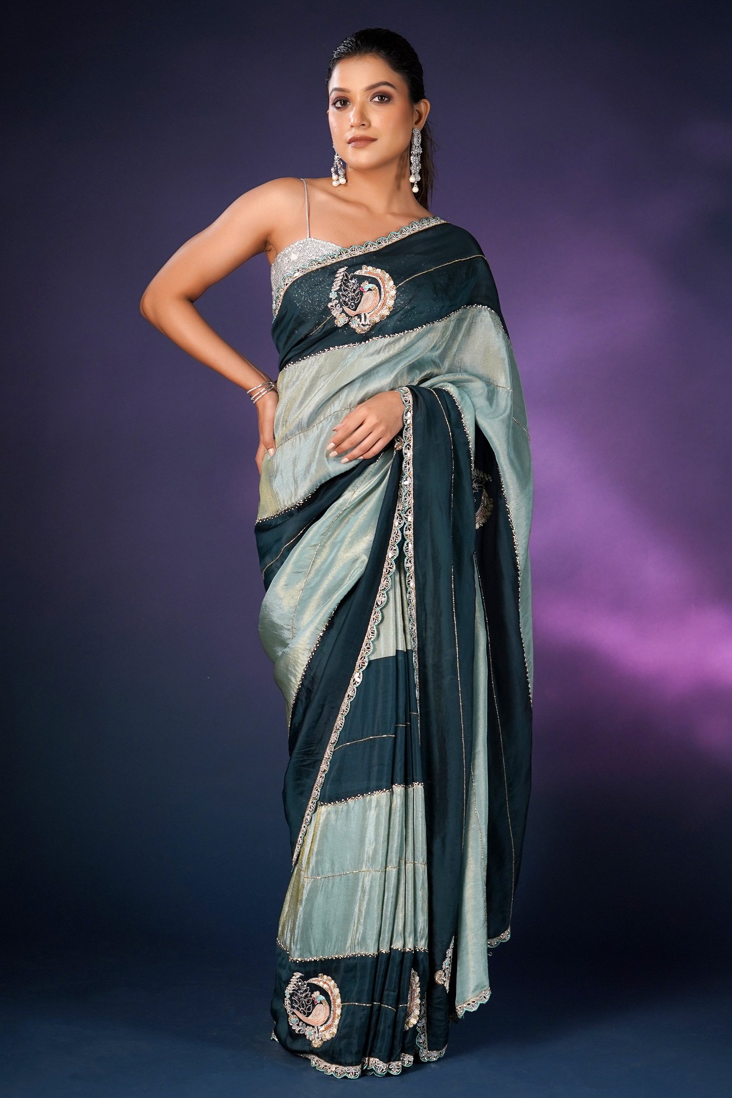 Denim Blue Soft Blender Silk Weaving Silver Zari Saree With Blouse - bahuji  - 4030015