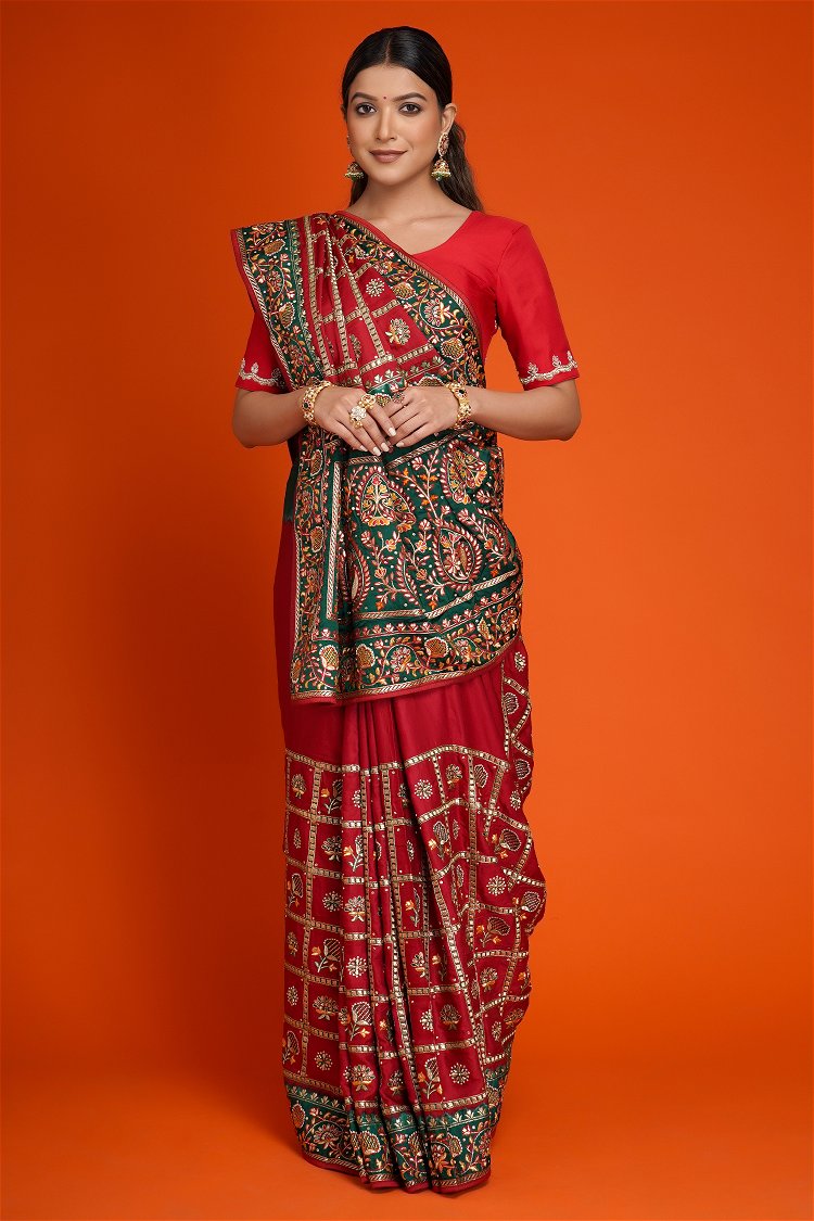Maroon Gharchola Saree in Silk with All Over Embroidery