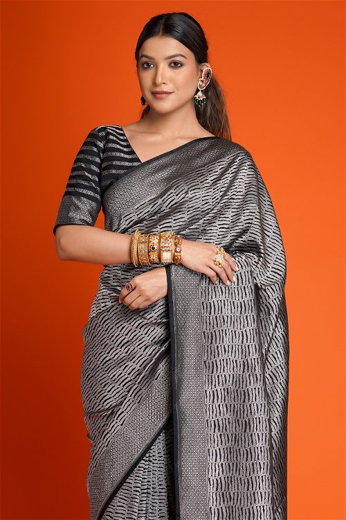 Buy Yashvi Designer Women's Net Jaal Saree with Blouse Piece (Black) at