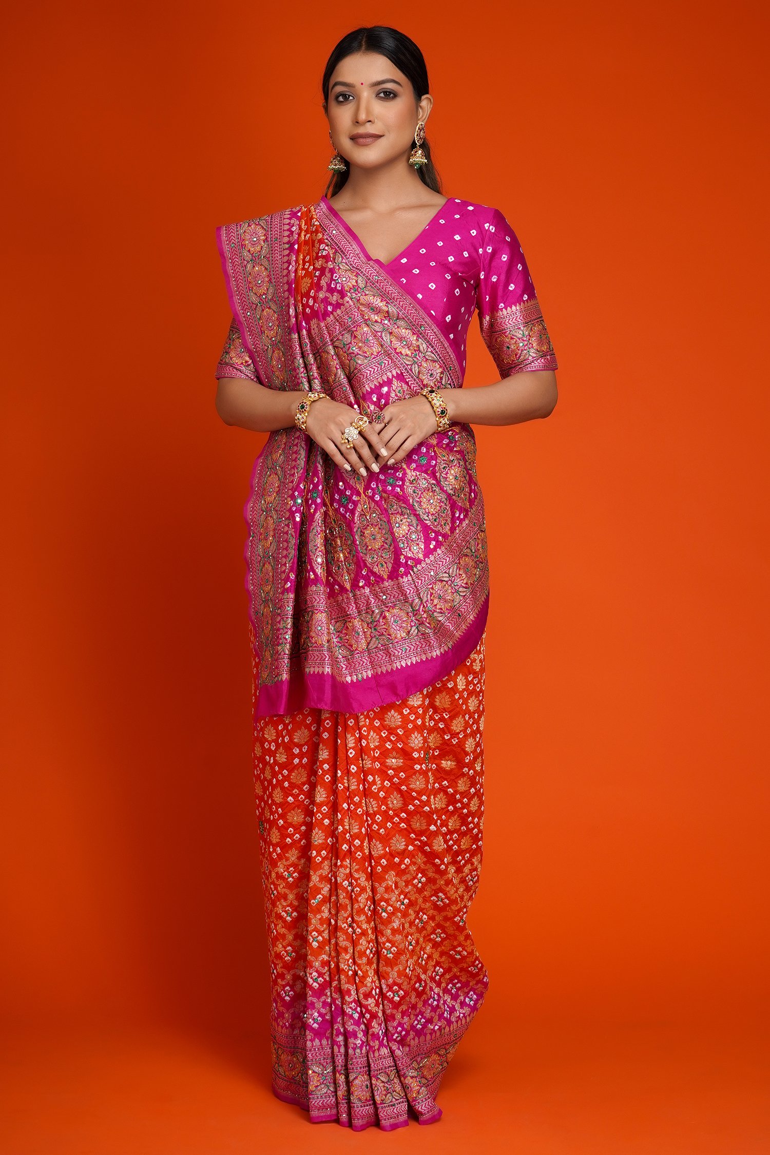 Pink-Multicolor Patola Silk Designer Saree – TrendOye