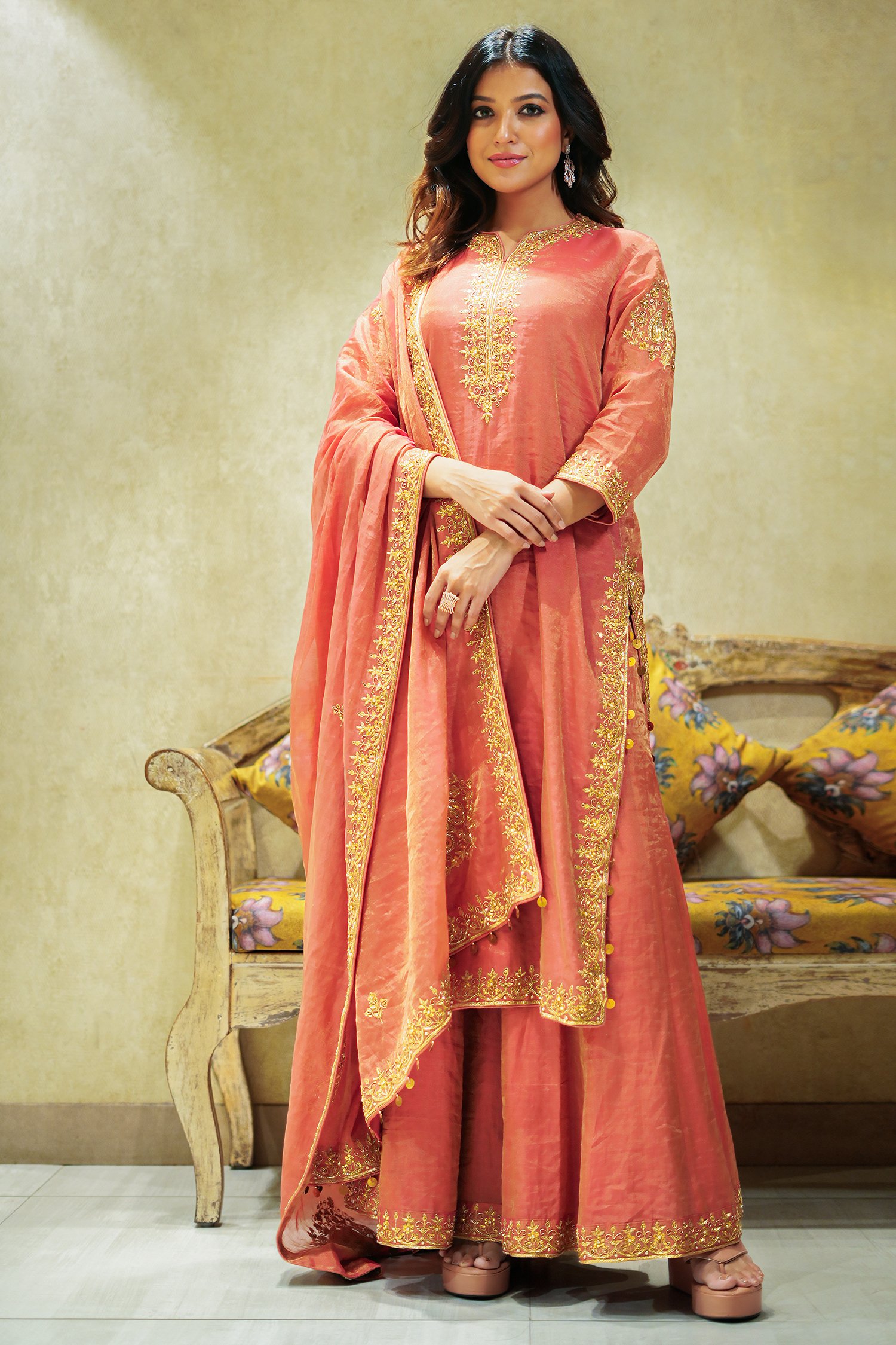 Buy Asopalav Creation Self Design Banarasi Georgette Orange Sarees Online @  Best Price In India | Flipkart.com